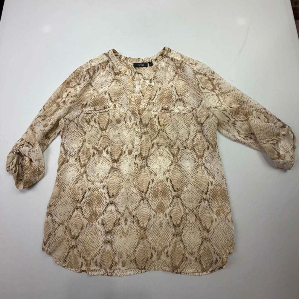 Apt. 9 Women's Snakeskin Print Sheer V-Neck 3/4 Sleeve Blouse